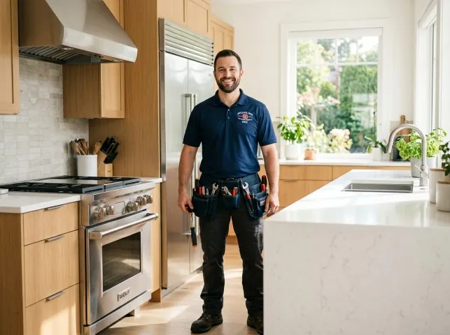 Appliance Repair Hero technician in a Barkhamsted, CT kitchen after an appliance repair